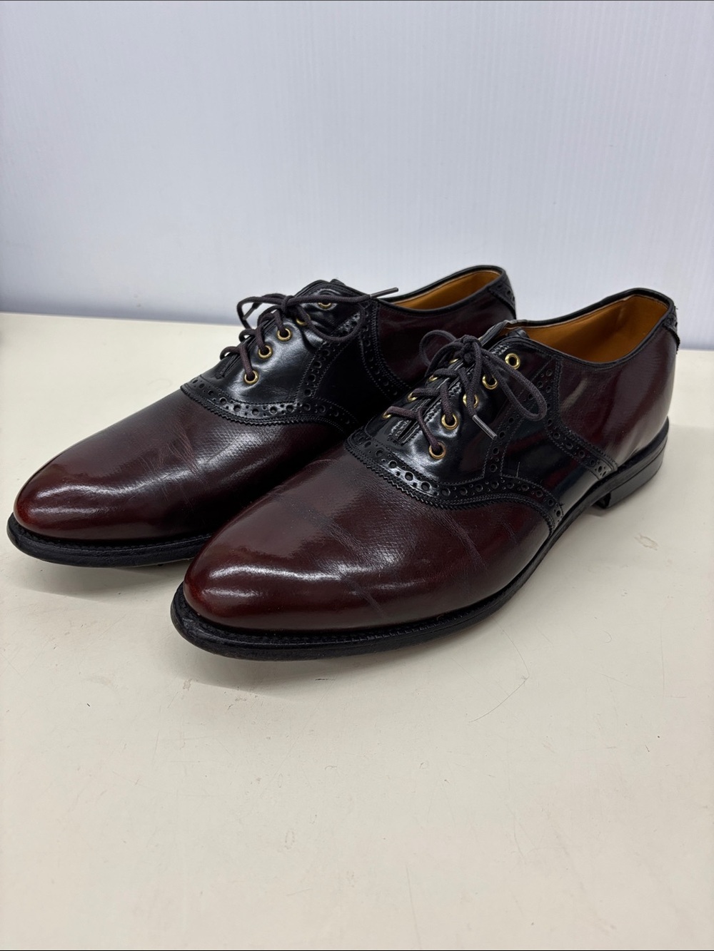 Johnston & Murphy Burgundy and Black Leather Wingtip Golf Shoes